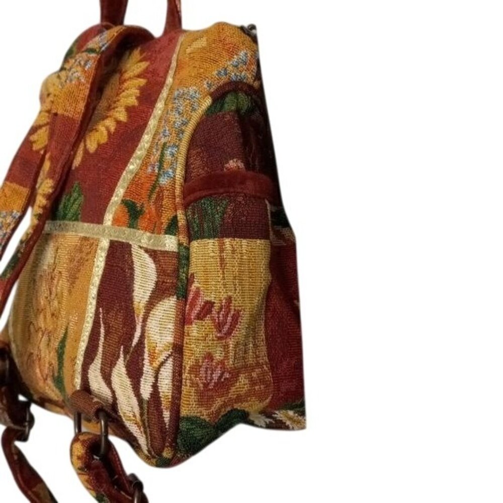 Paul Brent Backpack Bag Floral Tapestry Double Straps Top Handle - Picture 6 of 12